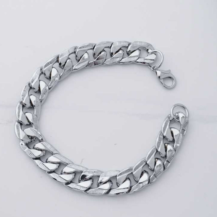 (21cm) Textured Chunky Curb Chain Men's Bracelet Stainless Steel Rantai Gelang Pria Hypoallergenic