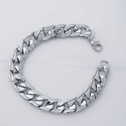 (21cm) Textured Chunky Curb Chain Men's Bracelet Stainless Steel Rantai Gelang Pria Hypoallergenic