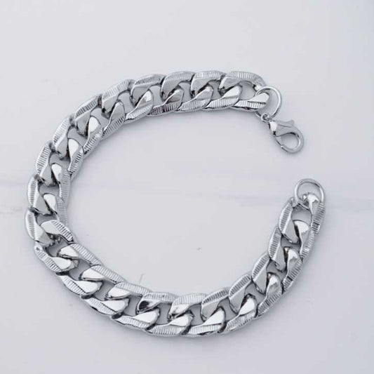 (21cm) Textured Chunky Curb Chain Men's Bracelet Stainless Steel Rantai Gelang Pria Hypoallergenic