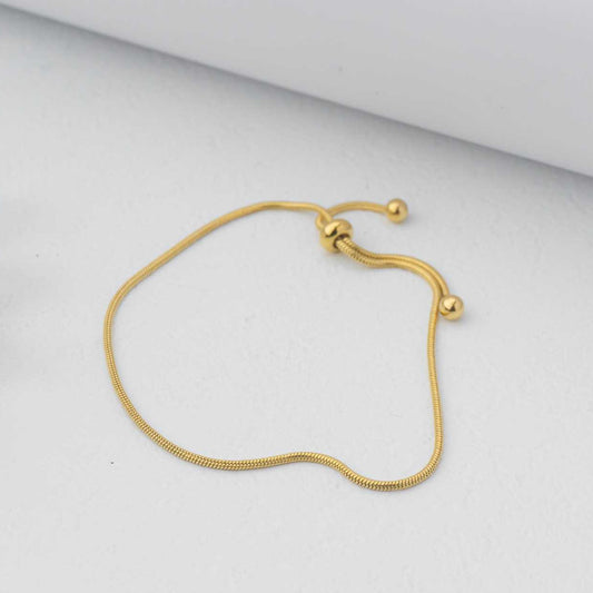 Minimalist Plain Golden Adjustable Bracelet Stainless Steel PVD Gold Plated Gelang Serut Hypoallergenic
