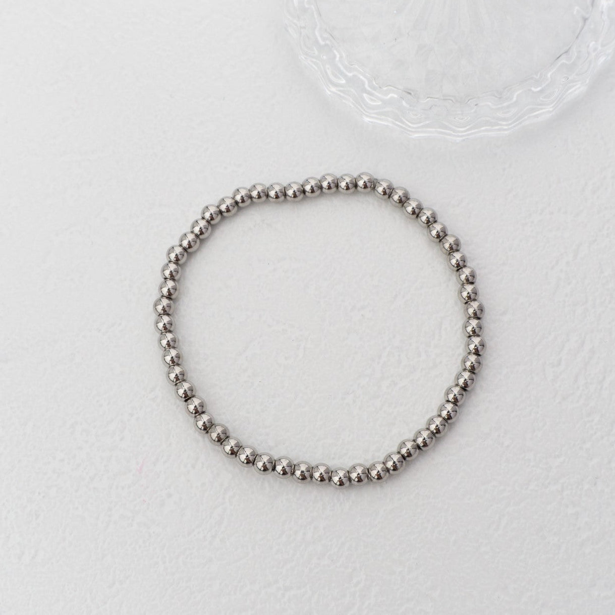 (17.5cm) Simple Plain Adjustable Bracelet Full Beads Stainless Steel Gelang Manik Elastis Hypoallergenic