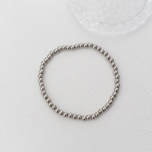 (17.5cm) Simple Plain Adjustable Bracelet Full Beads Stainless Steel Gelang Manik Elastis Hypoallergenic