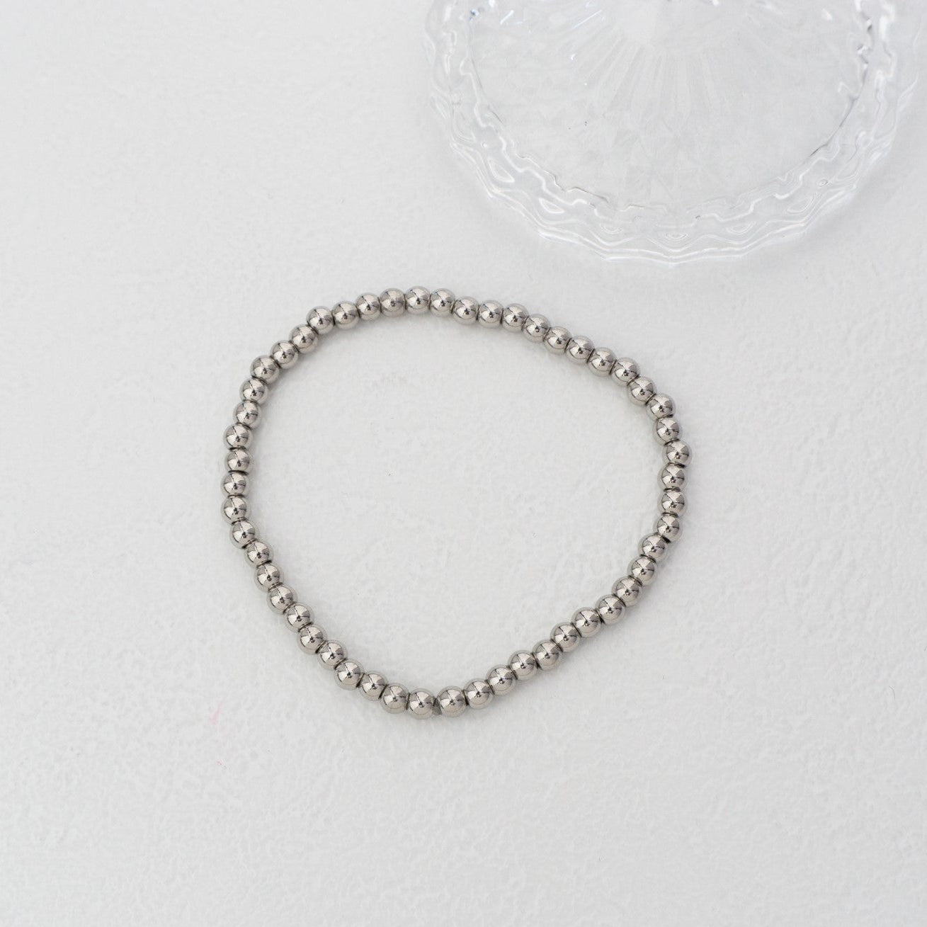 (17cm) Simple Plain Adjustable Bracelet Full Beads Stainless Steel Gelang Manik Elastis Hypoallergenic