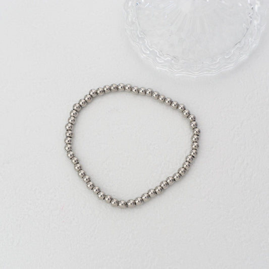 (17cm) Simple Plain Adjustable Bracelet Full Beads Stainless Steel Gelang Manik Elastis Hypoallergenic