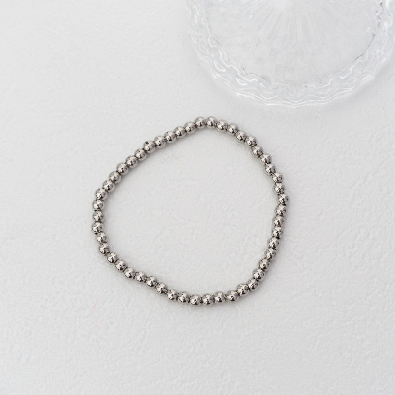 (16.5cm) Simple Plain Adjustable Bracelet Full Beads Stainless Steel Gelang Manik Elastis Hypoallergenic