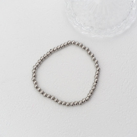(16.5cm) Simple Plain Adjustable Bracelet Full Beads Stainless Steel Gelang Manik Elastis Hypoallergenic