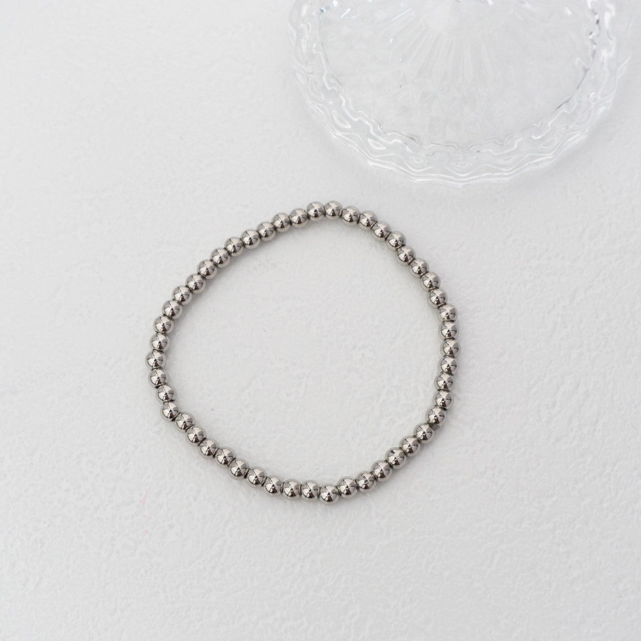 (16cm) Simple Plain Adjustable Bracelet Full Beads Stainless Steel Gelang Manik Elastis Hypoallergenic