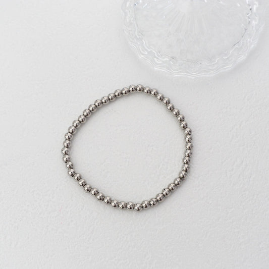 (16cm) Simple Plain Adjustable Bracelet Full Beads Stainless Steel Gelang Manik Elastis Hypoallergenic