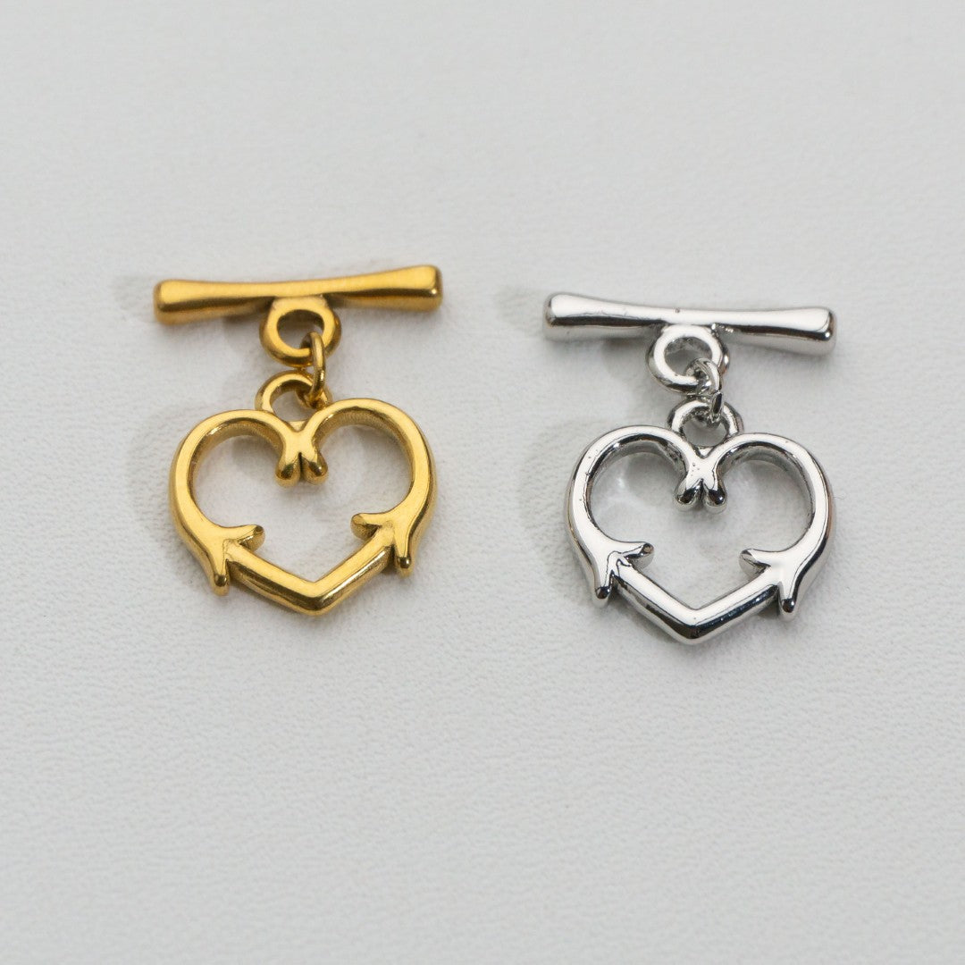 Heart Arrow Toggle Clasp DIY Stainless Steel PVD Gold Pengait Toggle Hati Hypoallergenic