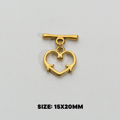 Heart Arrow Toggle Clasp DIY Stainless Steel PVD Gold Pengait Toggle Hati Hypoallergenic