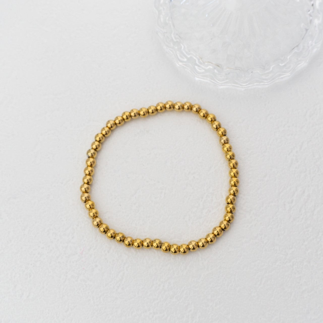 (17cm) Simple Plain Adjustable Bracelet Full Beads Stainless Steel PVD Gold Plated Gelang Manik Elastis Hypoallergenic