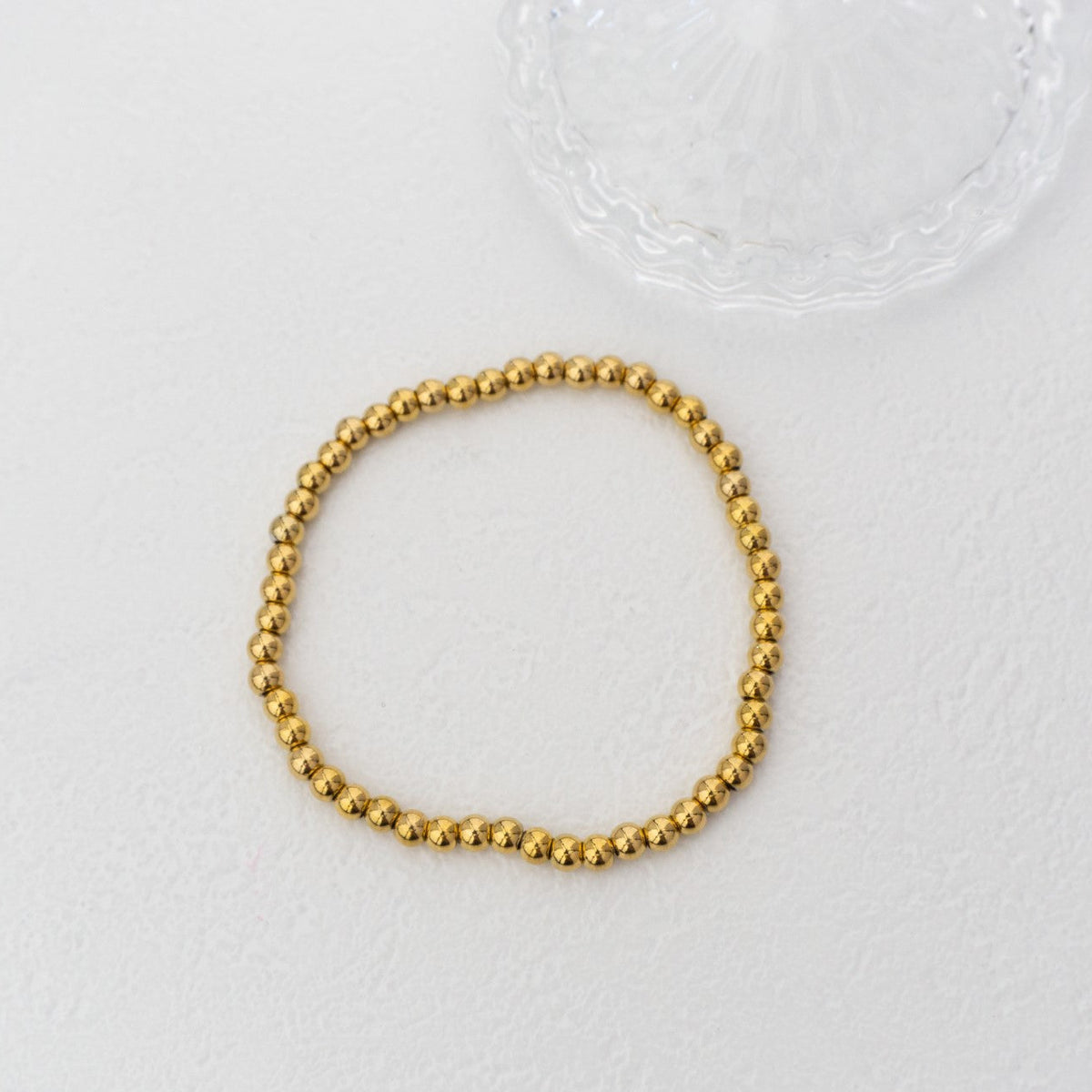 (16cm) Simple Plain Adjustable Bracelet Full Beads Stainless Steel Gelang Manik Elastis Hypoallergenic