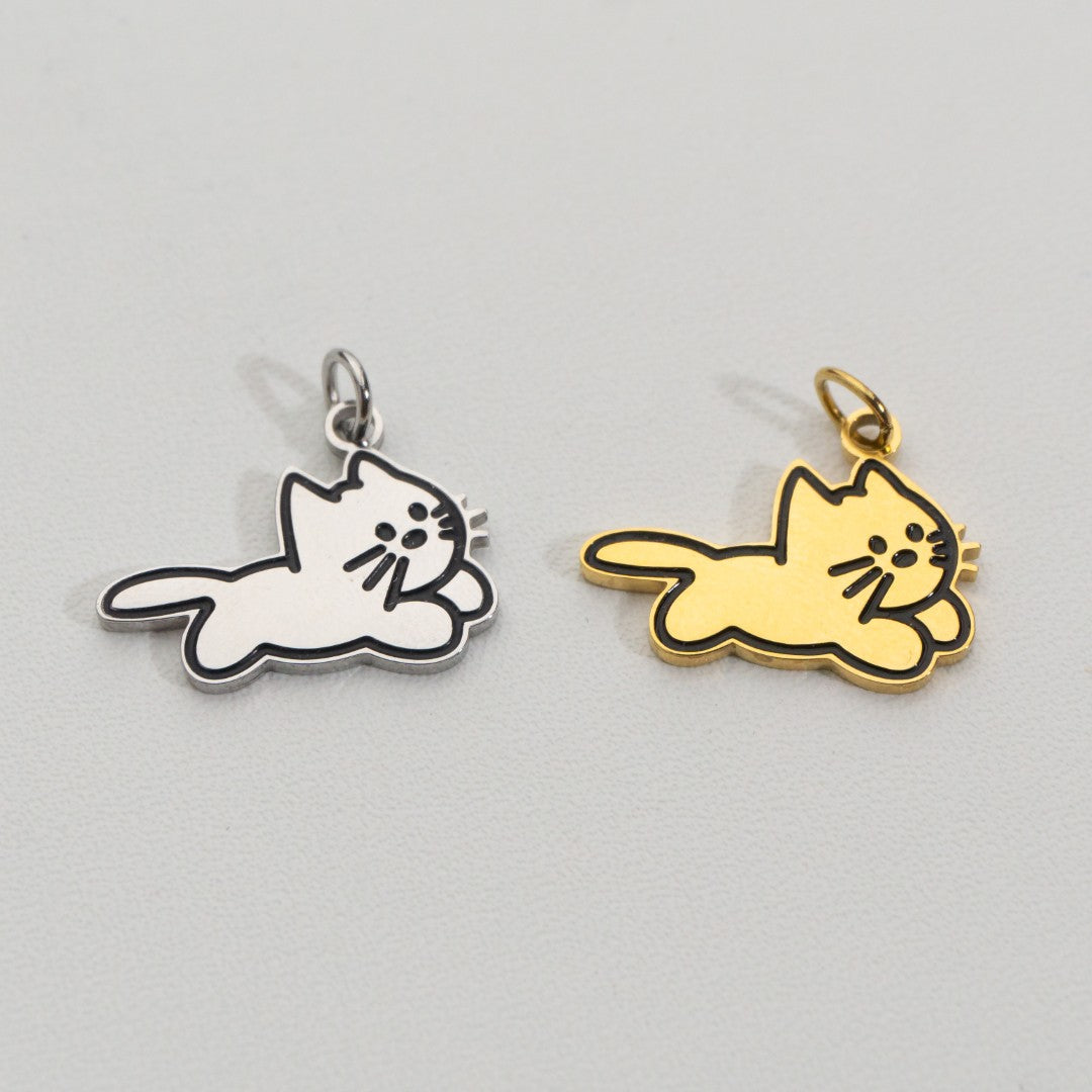 Lazy Cute Cat Pendant Stainless Steel PVD Gold Plated Liontin Kucing Lucu Hypoallergenic