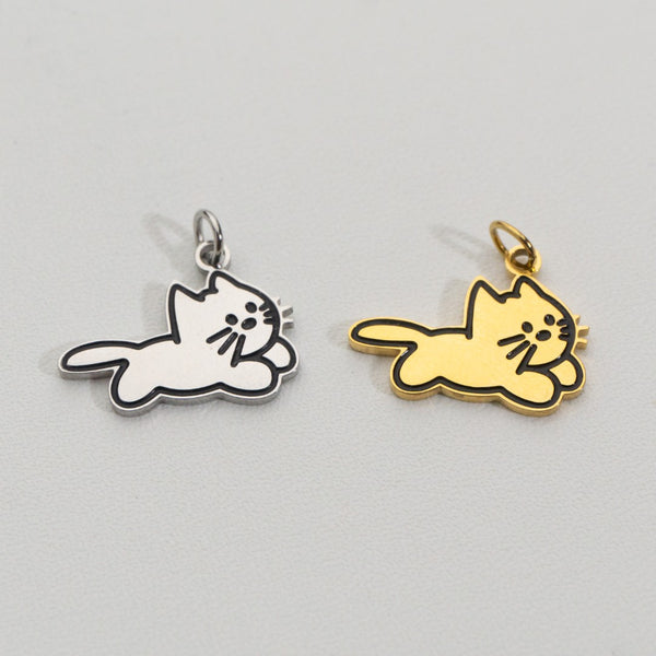 Lazy Cute Cat Pendant Stainless Steel PVD Gold Plated Liontin Kucing Lucu Hypoallergenic