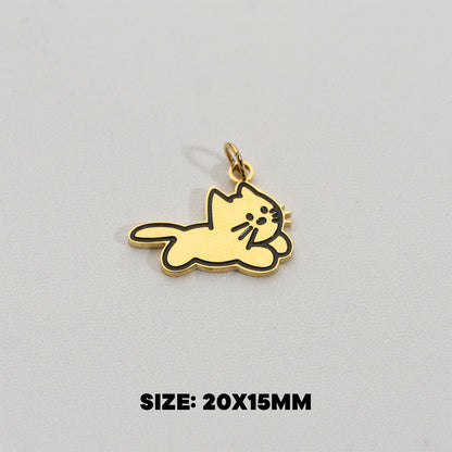 Lazy Cute Cat Pendant Stainless Steel PVD Gold Plated Liontin Kucing Lucu Hypoallergenic