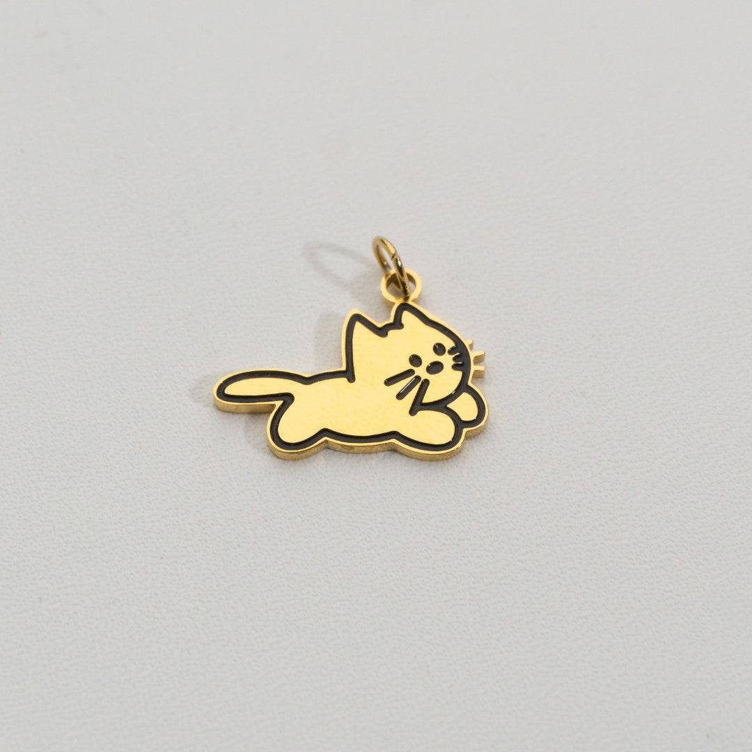 Lazy Cute Cat Pendant Stainless Steel PVD Gold Plated Liontin Kucing Lucu Hypoallergenic