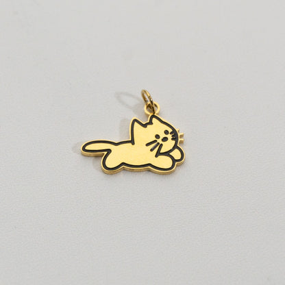 Lazy Cute Cat Pendant Stainless Steel PVD Gold Plated Liontin Kucing Lucu Hypoallergenic