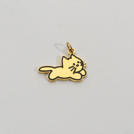 Lazy Cute Cat Pendant Stainless Steel PVD Gold Plated Liontin Kucing Lucu Hypoallergenic