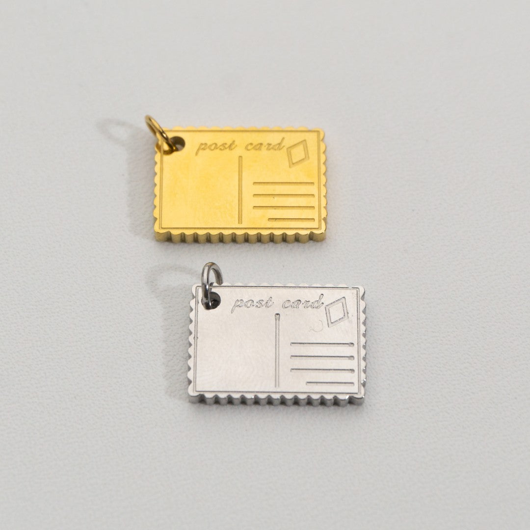 Post Card Pendant Stainless Steel PVD Gold Plated Liontin Kartu Pos Hypoallergenic