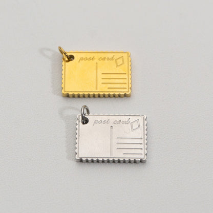 Post Card Pendant Stainless Steel PVD Gold Plated Liontin Kartu Pos Hypoallergenic