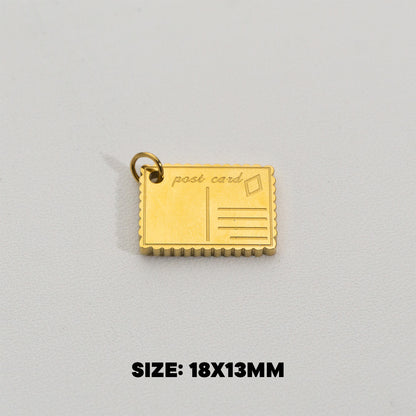 Post Card Pendant Stainless Steel PVD Gold Plated Liontin Kartu Pos Hypoallergenic