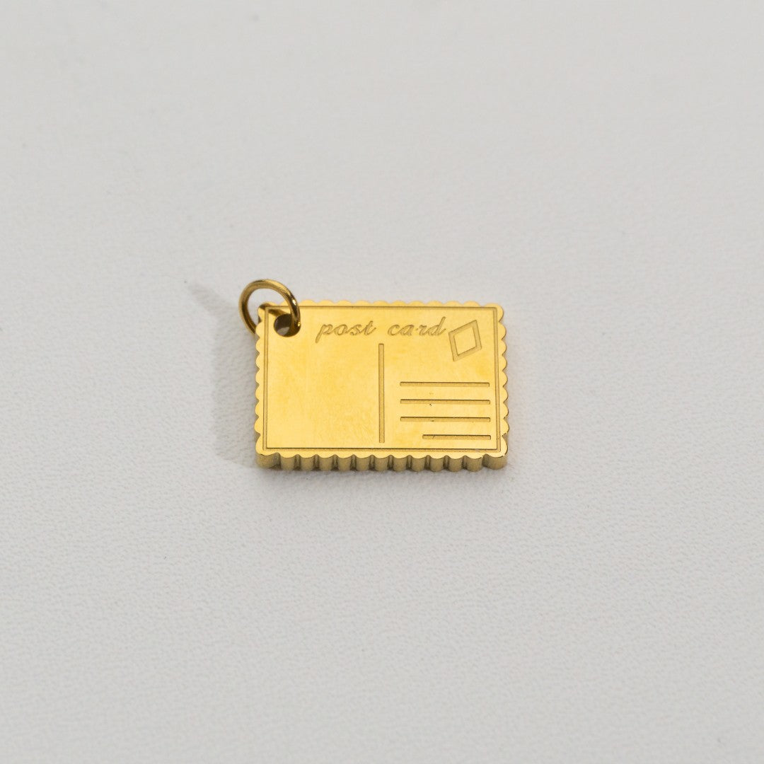 Post Card Pendant Stainless Steel PVD Gold Plated Liontin Kartu Pos Hypoallergenic