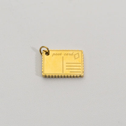 Post Card Pendant Stainless Steel PVD Gold Plated Liontin Kartu Pos Hypoallergenic