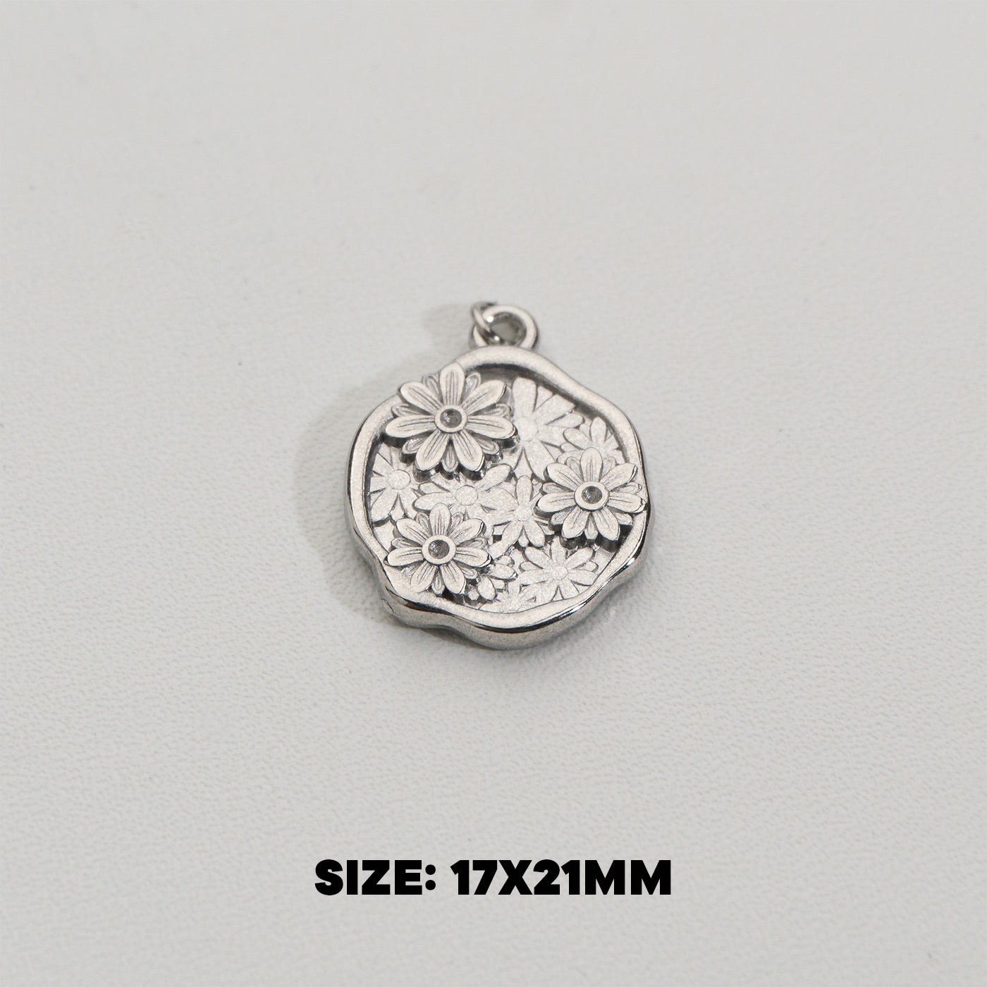 3D Blooming Circle Pendant Stainless Steel PVD Gold Plated Liontin Bulat Bunga Hypoallergenic