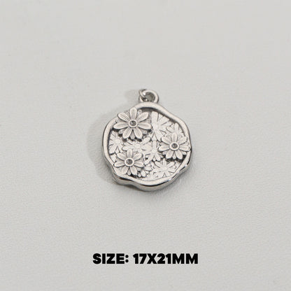 3D Blooming Circle Pendant Stainless Steel PVD Gold Plated Liontin Bulat Bunga Hypoallergenic