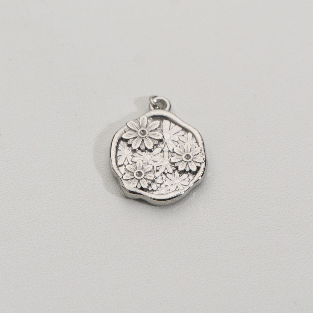3D Blooming Circle Pendant Stainless Steel PVD Gold Plated Liontin Bulat Bunga Hypoallergenic