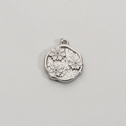 3D Blooming Circle Pendant Stainless Steel PVD Gold Plated Liontin Bulat Bunga Hypoallergenic
