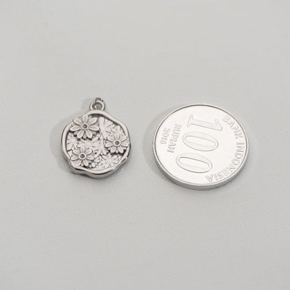 3D Blooming Circle Pendant Stainless Steel PVD Gold Plated Liontin Bulat Bunga Hypoallergenic