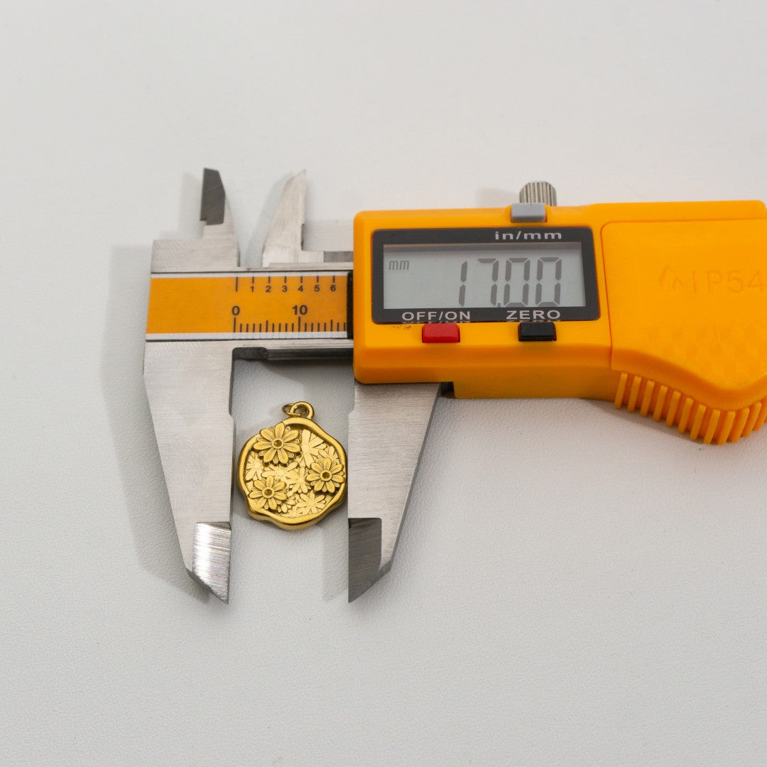 3D Blooming Circle Pendant Stainless Steel PVD Gold Plated Liontin Bulat Bunga Hypoallergenic