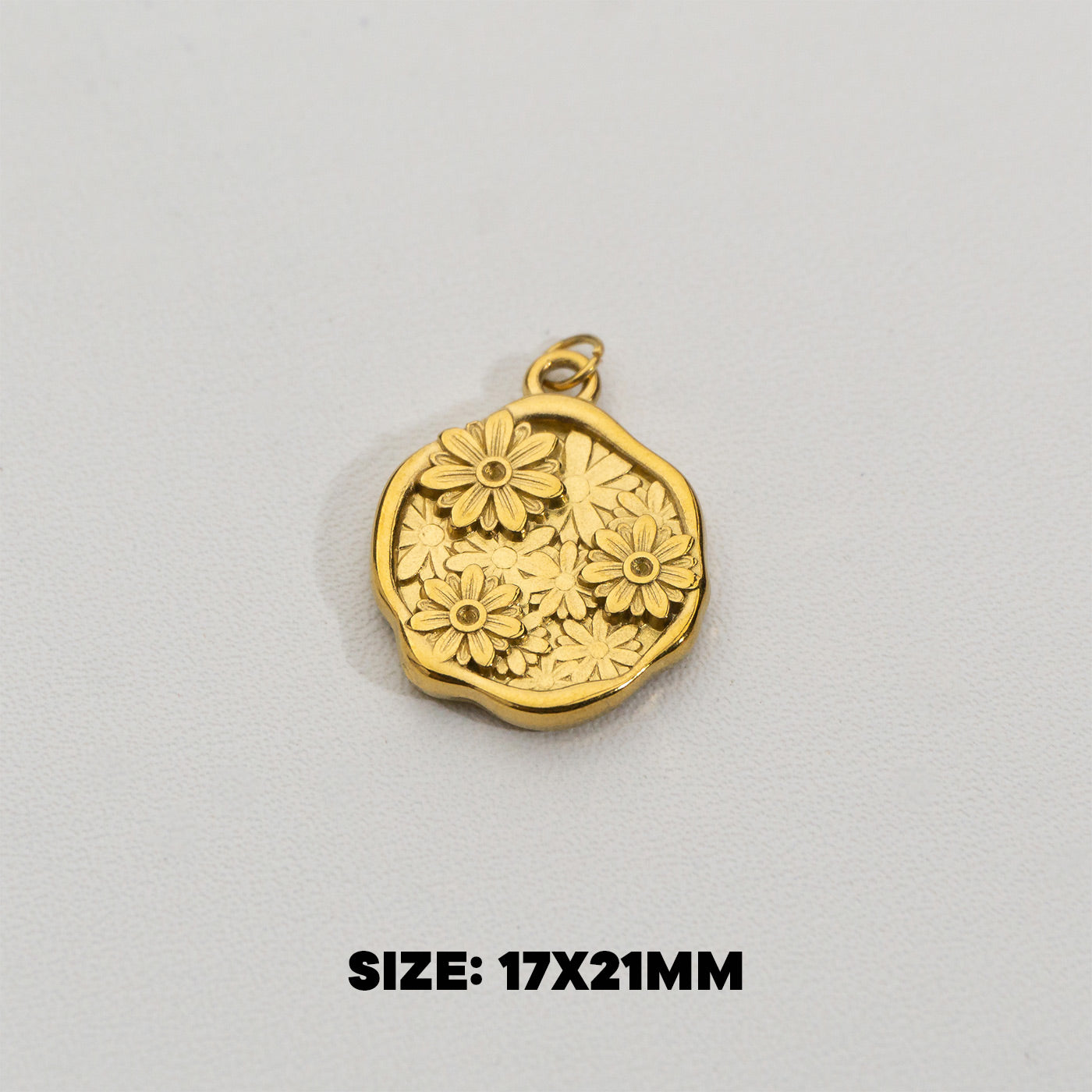 3D Blooming Circle Pendant Stainless Steel PVD Gold Plated Liontin Bulat Bunga Hypoallergenic