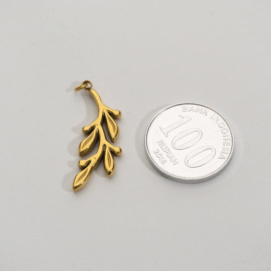 Plain Olive Pendant Stainless Steel PVD Gold Plated Liontin Daun Zaitun Hypoallergenic