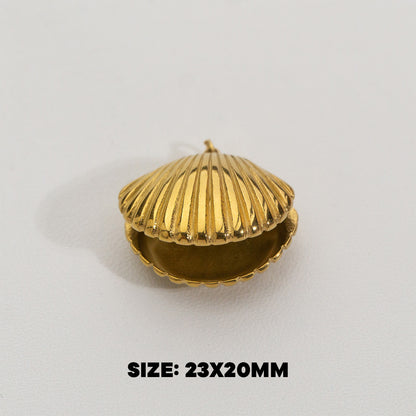 Big Seashell With Pearl Pendant Stainless Steel PVD Gold Plated Liontin Kerang Dan Mutiara Hypoallergenic