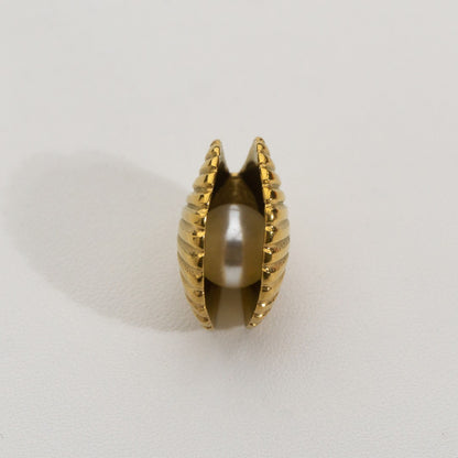 Big Seashell With Pearl Pendant Stainless Steel PVD Gold Plated Liontin Kerang Dan Mutiara Hypoallergenic