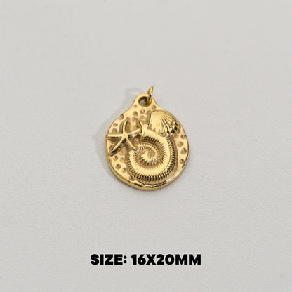 Hammered Spiral Seashell Pendant Stainless Steel PVD Gold Plated Liontin Kerang Spiral Hypoallergenic