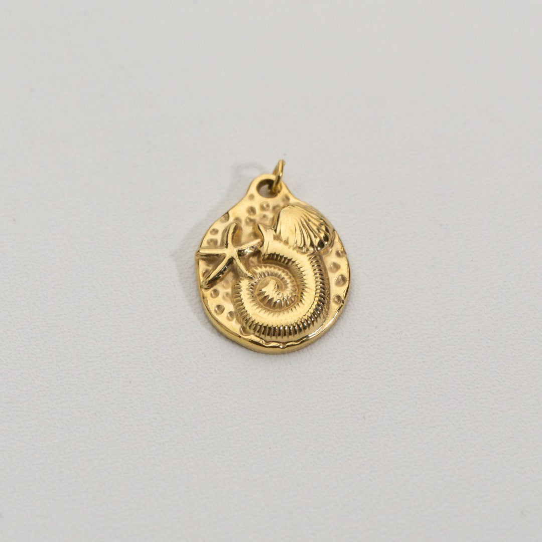 Hammered Spiral Seashell Pendant Stainless Steel PVD Gold Plated Liontin Kerang Spiral Hypoallergenic