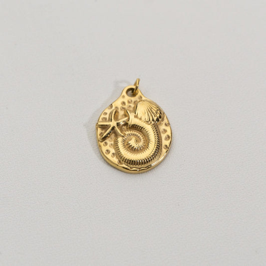 Hammered Spiral Seashell Pendant Stainless Steel PVD Gold Plated Liontin Kerang Spiral Hypoallergenic