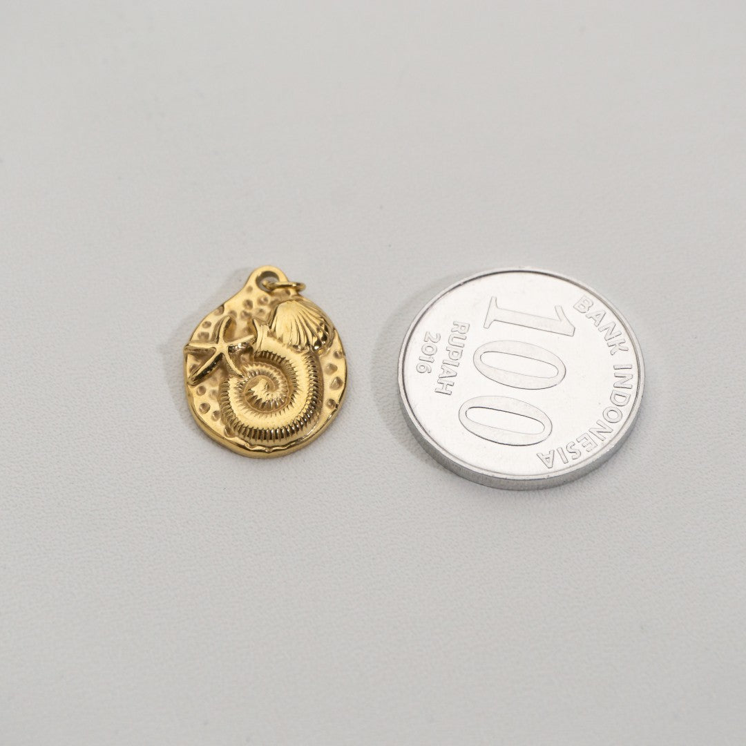 Hammered Spiral Seashell Pendant Stainless Steel PVD Gold Plated Liontin Kerang Spiral Hypoallergenic