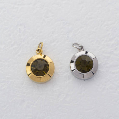 (0.9cm) Round Birthstone Charm Stainless Steel PVD Gold Plated Liontin Hati Bulan Lahir Bulat Hypoallergenic