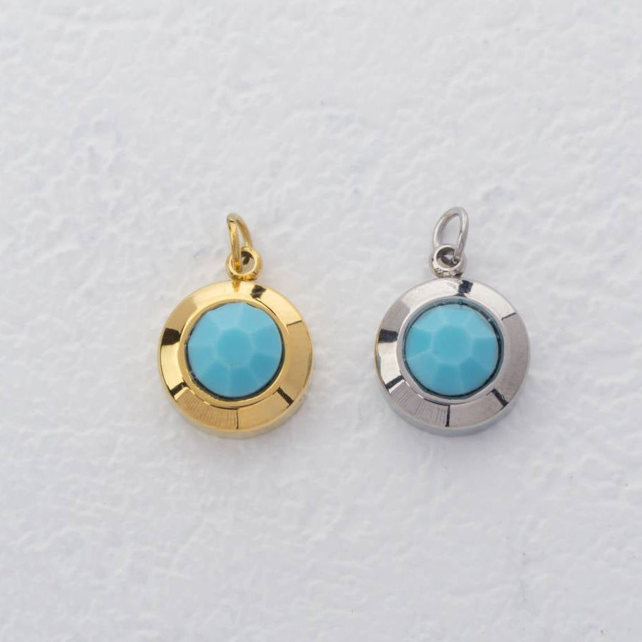(0.9cm) Round Birthstone Charm Stainless Steel PVD Gold Plated Liontin Hati Bulan Lahir Bulat Hypoallergenic
