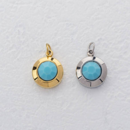 (0.9cm) Round Birthstone Charm Stainless Steel PVD Gold Plated Liontin Hati Bulan Lahir Bulat Hypoallergenic