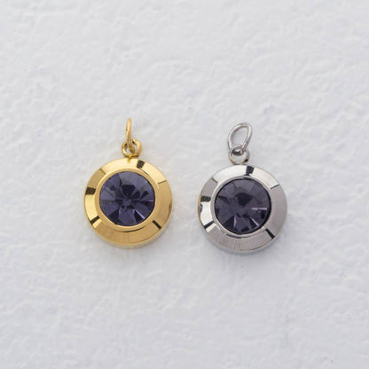 (0.9cm) Round Birthstone Charm Stainless Steel PVD Gold Plated Liontin Hati Bulan Lahir Bulat Hypoallergenic
