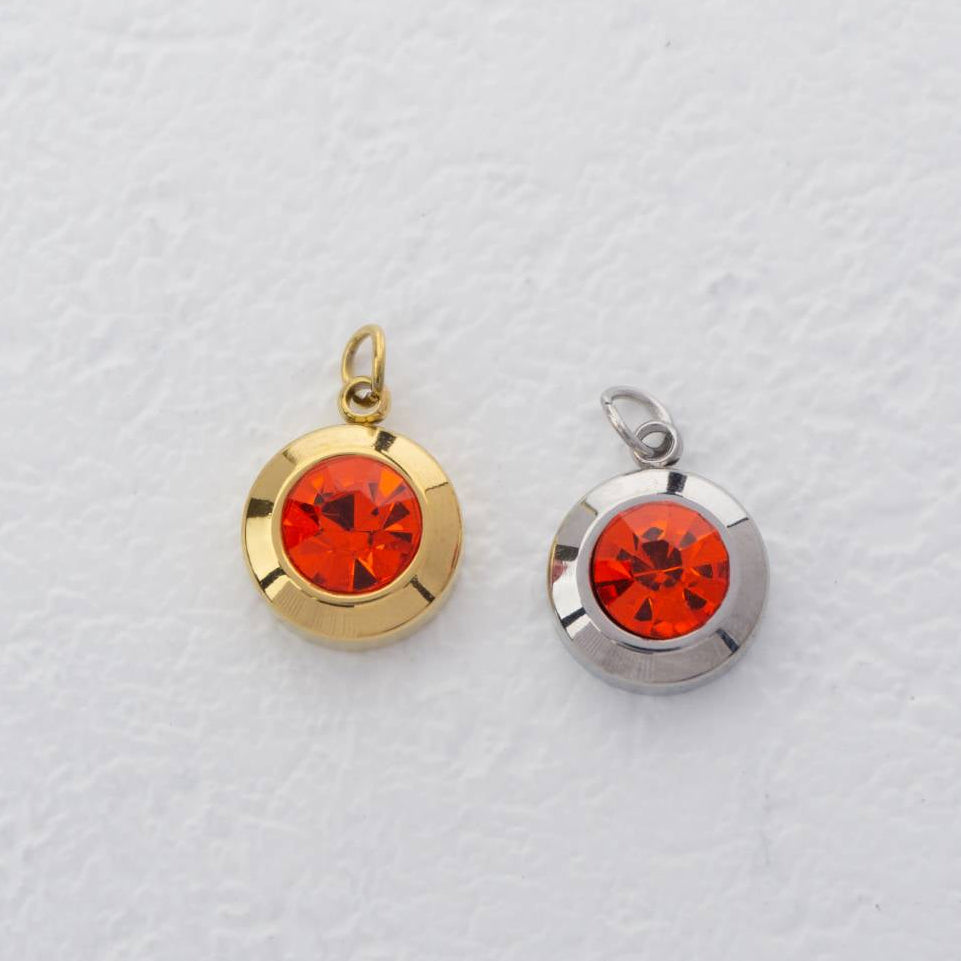 (0.9cm) Round Birthstone Charm Stainless Steel PVD Gold Plated Liontin Hati Bulan Lahir Bulat Hypoallergenic
