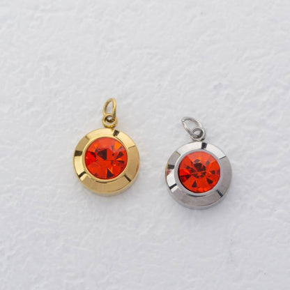 (0.9cm) Round Birthstone Charm Stainless Steel PVD Gold Plated Liontin Hati Bulan Lahir Bulat Hypoallergenic