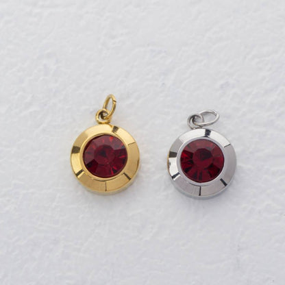 (0.9cm) Round Birthstone Charm Stainless Steel PVD Gold Plated Liontin Hati Bulan Lahir Bulat Hypoallergenic