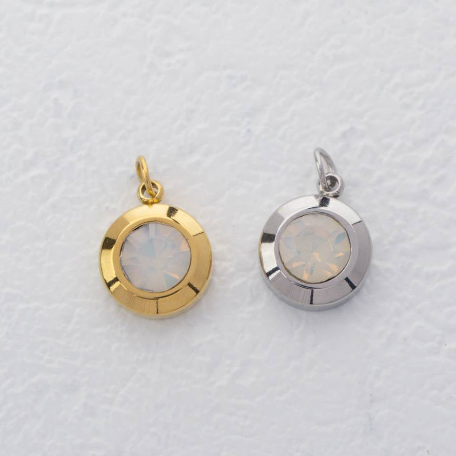 (0.9cm) Round Birthstone Charm Stainless Steel PVD Gold Plated Liontin Hati Bulan Lahir Bulat Hypoallergenic