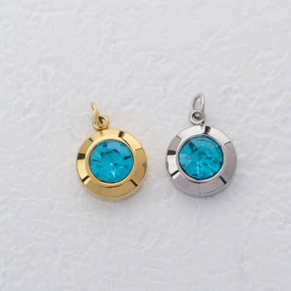 (0.9cm) Round Birthstone Charm Stainless Steel PVD Gold Plated Liontin Hati Bulan Lahir Bulat Hypoallergenic